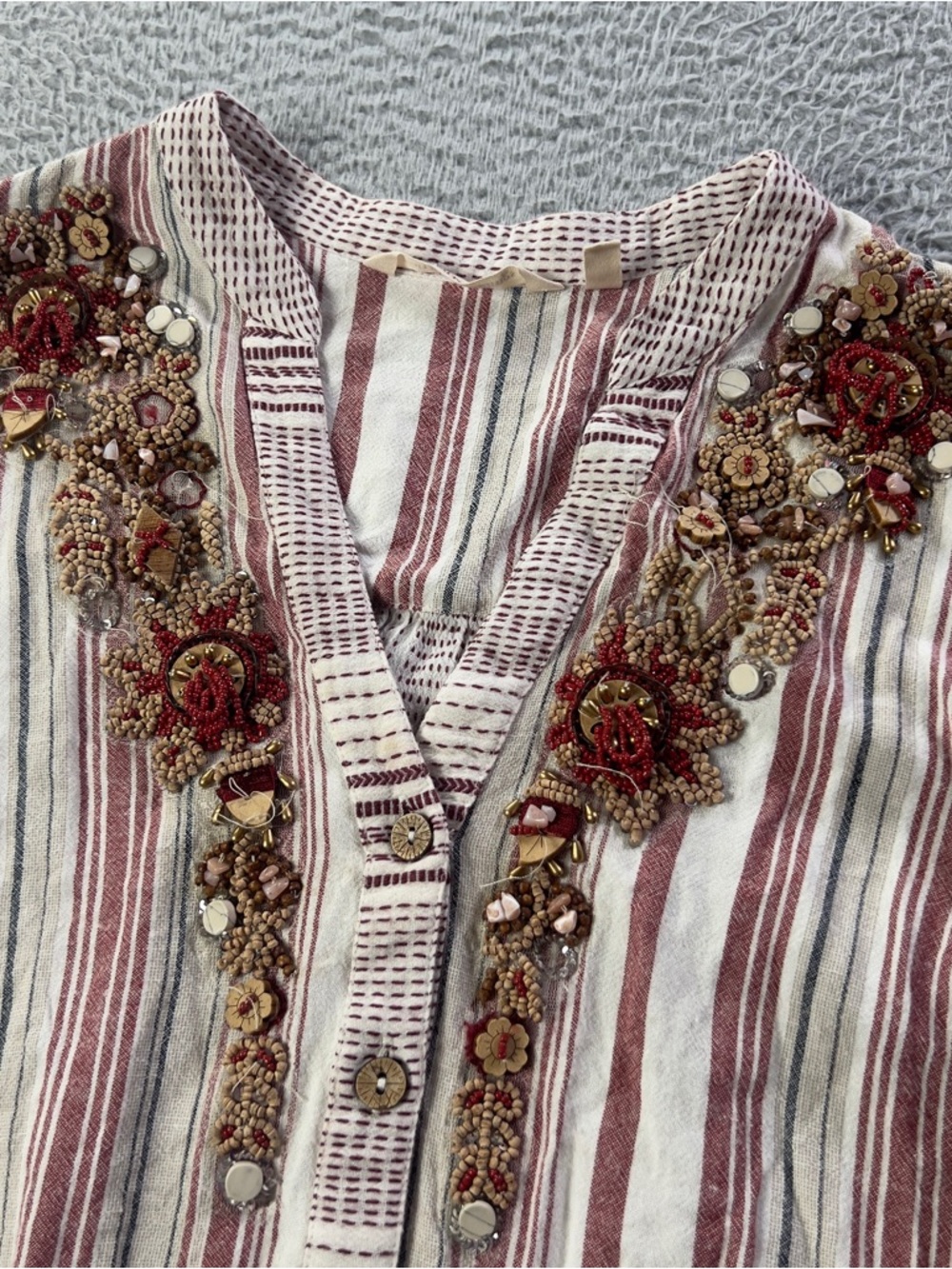 Soft Surroundings Top Womens Medium Multicolor Striped Embellished Button Preppy - Picture 4 of 11